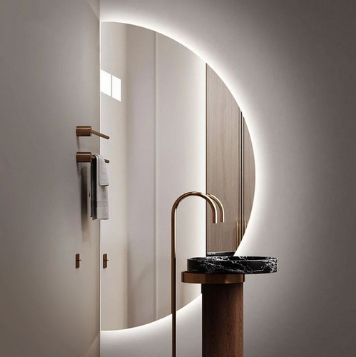 آینه بک لایت لمسی و ساده نیم دایره