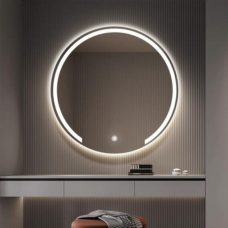 آینه بک لایت گرد برزین - نمای کامل با نور LED